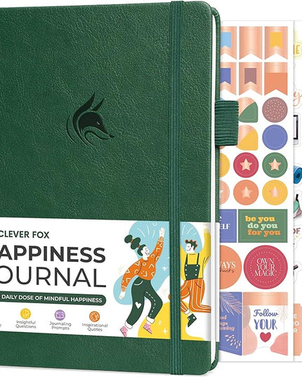 Clever Fox Happiness Notebook – Daily Positivity Journal for Women with Prompts & Positive Quotes – Affirmation & Self Esteem Gifts (Forest Green)