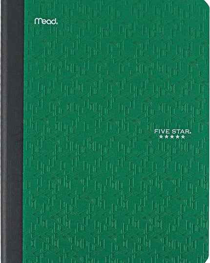 Five Star Composition Book + Study App, 4 Pack, College Ruled Paper, 7-1/2" x 9-3/4", 80 Sheets, Forest Green, Pacific Blue, Fire Red and Black (850065B-ECM)