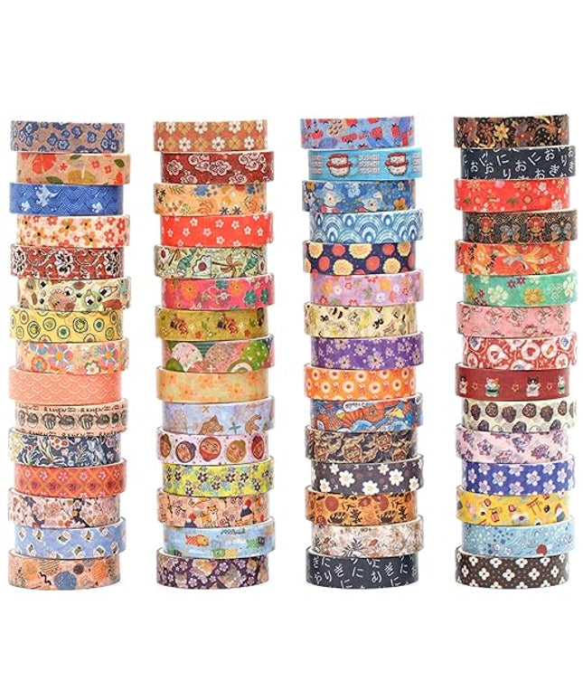 YUBBAEX 60 Rolls Value Washi Tape Pack Retro Arts Masking Tape Basic Patterns Decorative for DIY Crafts, Bullet Journal Supplies, Planners, Scrapbook, Card/Gift Wrapping (Autumn Kimono)