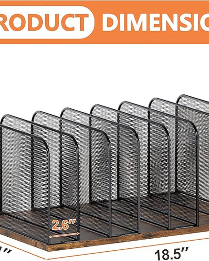 Piskyet Vertical File Organizer, 7-Section Vertical File Folder Holder Stand,Metal Mail Paper Chromebook Organizer for Teacher Desk Office Classroom Desktop Organization
