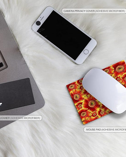 Adhesive Mouse Pad - Peel and Sticks to Any Surface - Travel Mouse Pad, Sticky for Any Surface - Excellent Tracking - Flowers GERBERAS