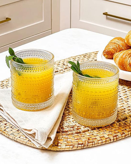 Kate Aspen Beaded Drinking Glasses Set of 6, 10 oz Retro Vintage Glassware - Boho Cocktail Water Juice Glasses, Hostess or Housewarming Gift