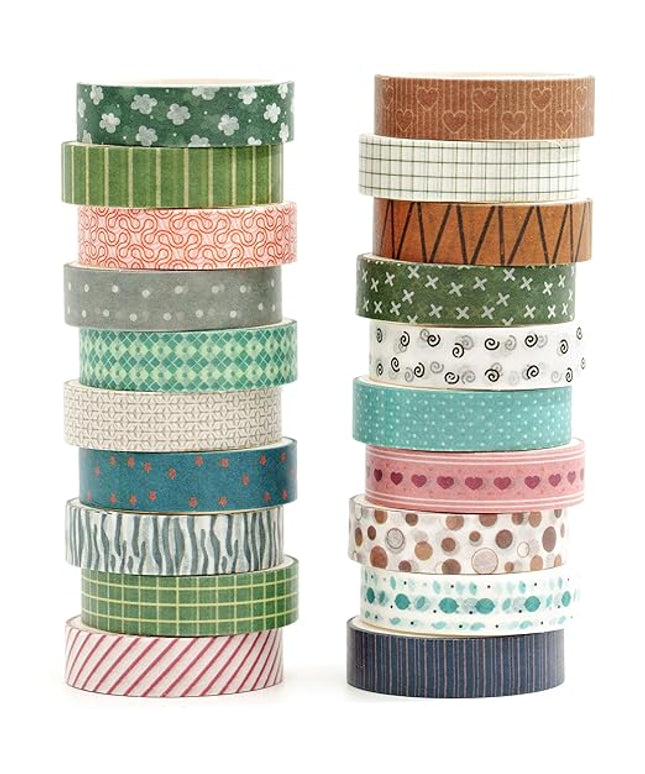 YUBBAEX 20 Rolls Basic Patterns Washi Tape Set Skinny Masking Creative Decorative Tapes, Designer's Selection (Collection 3-Elegance)