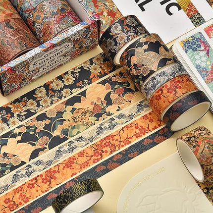 Songdao 12 Rolls Kyoto Charm Washi Tape Set Japanese Arts Adhesive Tapes Geometric Garden Decorative Masking Tape Sets for Craft, Kids, Scrapbook, DIY, Gift Wrapping (Azure Tranquility)