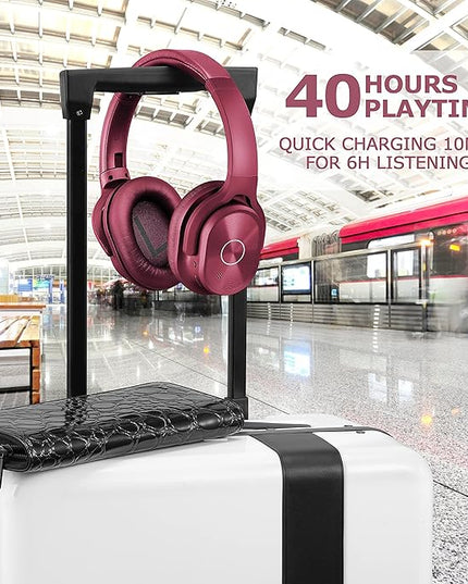 ZIHNIC Active Noise Cancelling Headphones, 40H Playtime Wireless Bluetooth Headset with Deep Bass Hi-Fi Stereo Sound,Comfortable Earpads for Travel/Home/Office (Red)