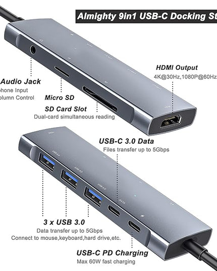 USB C Adapter Docking Station for Galaxy dex iPad Pro,USB-C Multiport Adapter with 4K HDMI,3.5mm Jack,PD 100W,3 USB3.0,SD/TF Card Slot,for MacBook iPhone 15 Samsung Tab