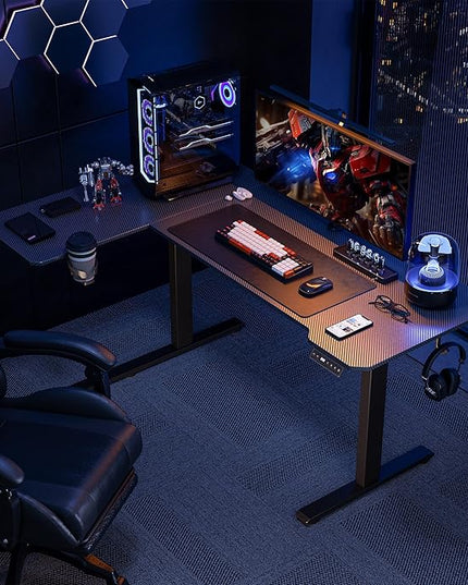 59 Inch L Shaped Standing Desk Adjustable Height,Gaming Electric Corner Standing Desk, Sit Stand Computer Table with Reversiable Splice Board, Black Carbon