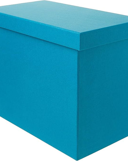 Bigso John Fiberboard Label Frame Desktop File Storage Box - Document Organizer for Important Paperwork - Durable Hanging File Box with a Lid & Metal Label Window - 7.36 x 13.38 x 10.51 in - Turquoise