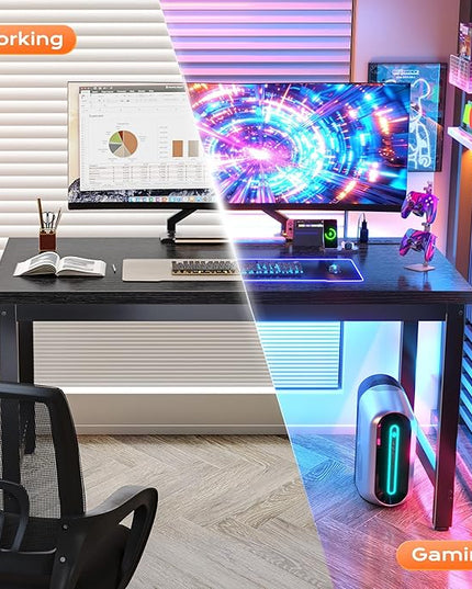 Huuger 48 x 24 inch Desk with Power Outlets & USB-C, Deeper & Thicker Desktop, Robust Metal Tubes, Computer Desk, Heavy Duty Office Desk, Work Gaming Desk for Home Office, Black