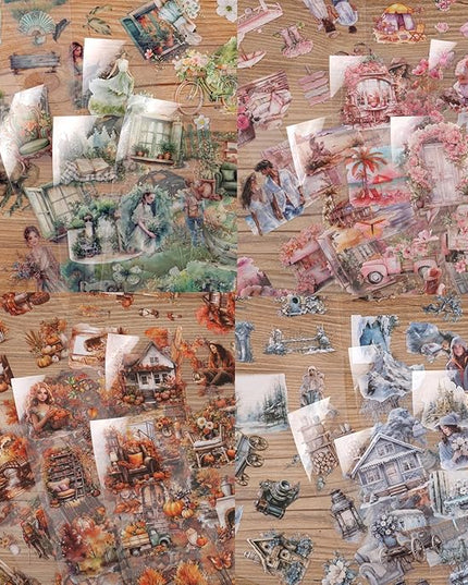 Auguro 4 Books for Seasons Stickers for Scrapbooking 480 Pre-Cut Pet Transparent Stickers for journaling Spring Summer Fall and Winter Sticker