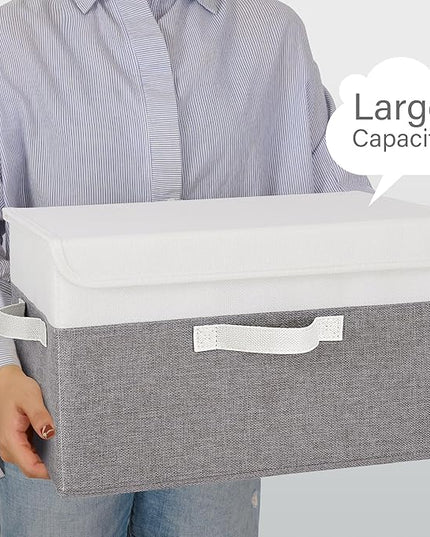 GRANNY SAYS Fabric Storage Boxes, Memory Keepsake Box, Large Storage Bins with Lids, Closet Organizers, Toy Box, Storage Baskets for Shelves, White/Gray, 2-Pack