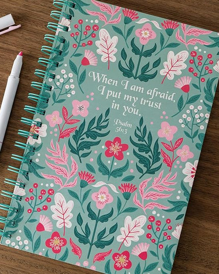 Steel Mill & Co Cute Floral Spiral Notebook Journal for Notes, 10.5" x 7.5" Sermon Notes and Church Notes Journal for Women with Durable Hardcover and 60 Lined Pages with Prompts (Put My Trust in You)