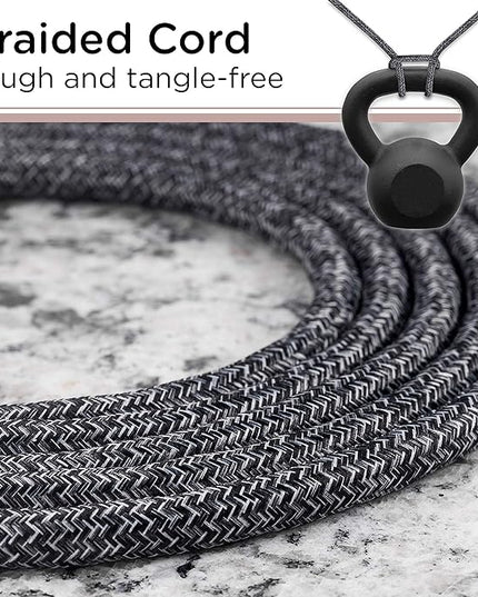 Cordinate 3-Outlet Power Strip Extension Cord with Multiple Outlets 15 Ft Braided Long Cord, Grounded Flat Plug, ETL Listed Gray 50012