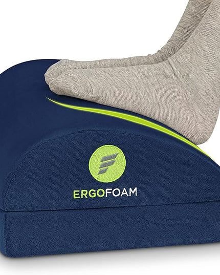 ErgoFoam Foot Rest - Chiropractor-Endorsed Orthopedic Teardrop Design 2in1 Adjustable Premium Under Desk Footrest for Lumbar, Back, Knee Pain (Navy Blue)