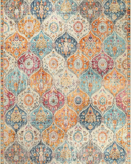 Lahome Moroccan 6x9 Rugs for Living Room, Soft Washable 6x9 Area Rug for Bedroom, Ultra-Thin Oriental Trellis Distressed Non Shedding Throw Large Carpet for Dining Room Office, Cream/Multi