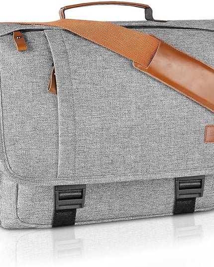 ESTARER Messenger Bag 17-17.3 Inch, Men's Computer Bag Water-resistant Canvas, Laptop Shoulder Bag for Travel Work College, Light Grey