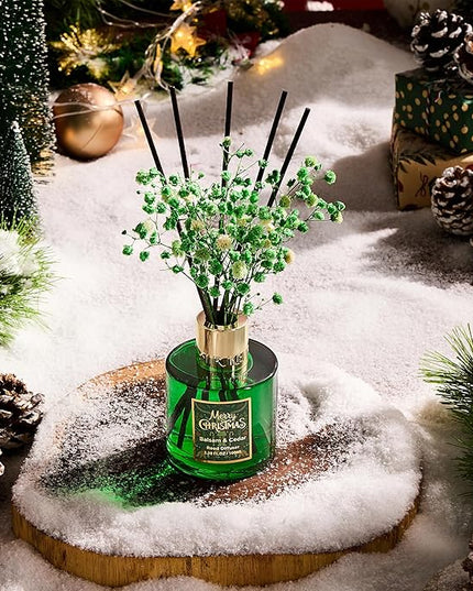 Airkeep Christmas Reed Diffuser Set,3.38 fl oz (100 ml) Reed Diffuser - Balsam&Cedar Oil Diffusers with 8 Reed Sticks, Home Fragrance Reed Diffuser for Bathroom Shelf Decor
