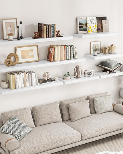 RICHFOCUS 36Inch Floating Shelves for Wall 2 Pack Shelves for Bedroom|Kitchen|Bathroom Wall Mounted Rustic Wood Floating Shelf with Invisible Brackets for Books|Storage|Decor, White