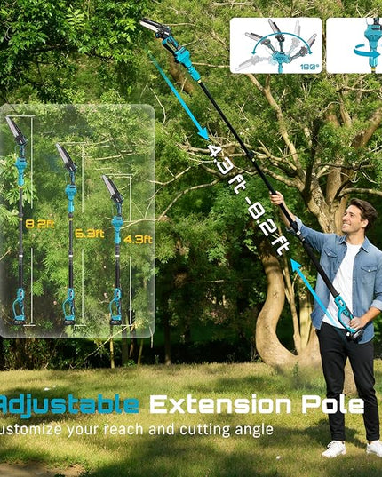 SEESII Cordless Pole Chainsaw, Hedge Trimmer, Pruning Shears, 4000mAh Battery Powered Extendable Garden Tool Kit for Outdoor Use, Electric Long Reach Saw, Hedge and Grass Trimmer, Pruner for Yard Care