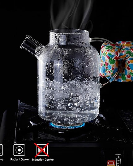 CnGlass Glass Teapot Stovetop Safe,50.7oz Clear Glass Pitcher with Removable Filter Spout for Loose Leaf and Blooming Teabag