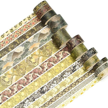 Songdao 12 Rolls Kyoto Charm Washi Tape Set Japanese Arts Adhesive Tapes Geometric Garden Decorative Masking Tape Sets for Craft, Kids, Scrapbook, DIY, Gift Wrapping (Green Song)