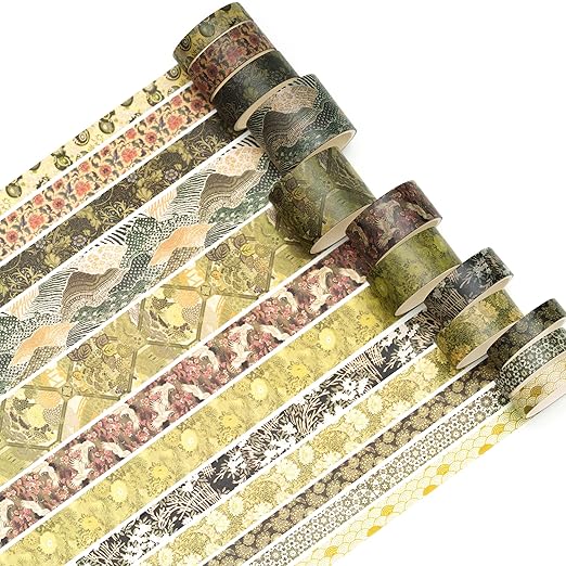 Songdao 12 Rolls Kyoto Charm Washi Tape Set Japanese Arts Adhesive Tapes Geometric Garden Decorative Masking Tape Sets for Craft, Kids, Scrapbook, DIY, Gift Wrapping (Green Song)
