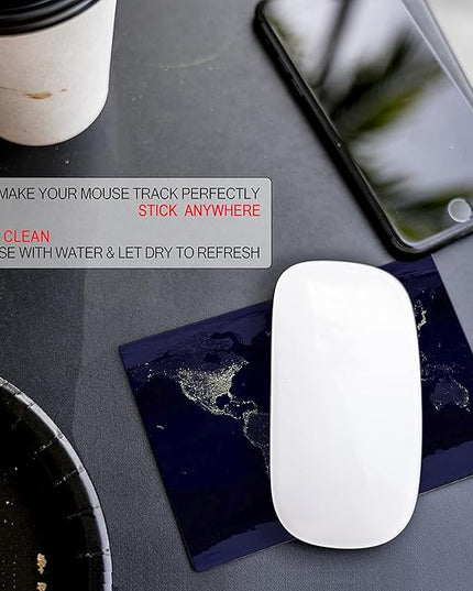 Adhesive Mouse Pad - Peel and Sticks to Any Surface - Travel Mouse Pad, Sticky for Any Surface - Excellent Tracking - Earth Night MAP