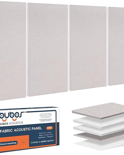 BUBOS 4 PCS Acoustic Panels,23.6''x11.8'' Fabric Soundproof Wall Panels,Self-adhesive Sound Absorbing Panels for Studios, Office, Home Theater,Fabric-Clad Linen