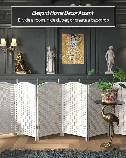 Red Lantern 3 ft. Short Diamond Weave Fiber Folding Screen - White - 6 Panel