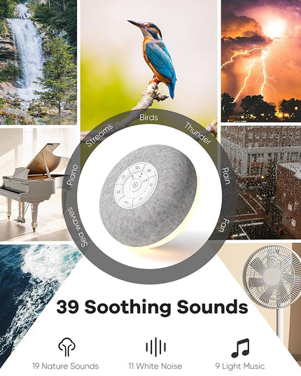 Portable Sound Machine, Long Battery with Loud Bluetooth Speaker, 39 Special Soothing Sounds, White Noise Sound Machine for Sleeping