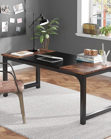 Tribesigns Modern Computer Desk, 70.8 x 31.5 inch Large Office Desk Computer Table Study Writing Desk Workstation for Home Office, Black Metal Frame