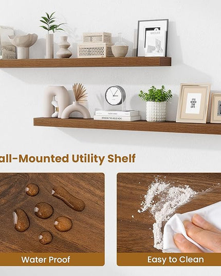 Fun Memories Floating Shelves 48 Inch, Extra Large Wood Shelf Set of 2, Hanging Wall Shelves for Bathroom, Living Room, Kitchen, Bedroom, Walnut