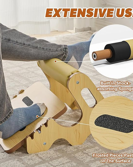 Foot Rest for Under Desk at Work- Adjustable Rocking Foot Stool with 3 Height Positions and Soft Crossbar, Ergonomic Wooden Footrest with Anti-Slip Surface for Home, Office