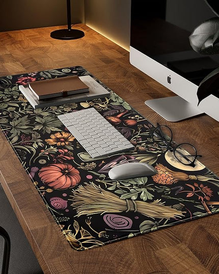 Desk Mat Botanical Witchery Mouse Pad Gaming Mat Dark Keyboard Mat, Long Mouse Mat XXL Extended Desktop Pad Computer Mats with Stitched Edges, Office Desk Accessory Home Decor 31.5" x 15.7"