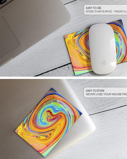 Mouse Pad Adhesive Bottom - Sticks to Any Surface - Portable - Webcam Covers and Screen Cleaner Included (Color Swirl)