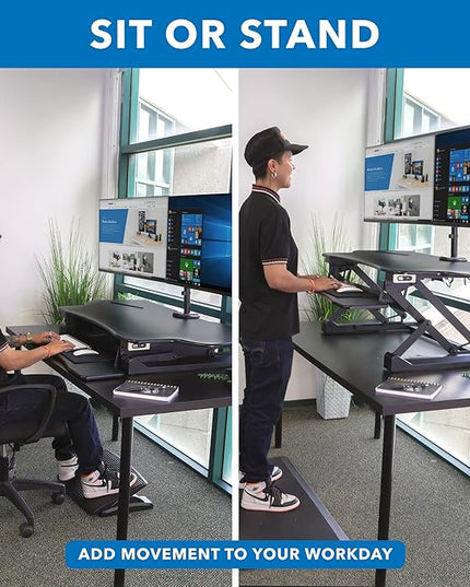 Mount-It! Electric Standing Desk Converter with Dual Monitor Arm, Stand Up Desk Riser X-Large 47.2" Wide, Electric Desk Riser with Mount for 2 Screens (Max 32"), Desktop with Keyboard Tray, USB, Black