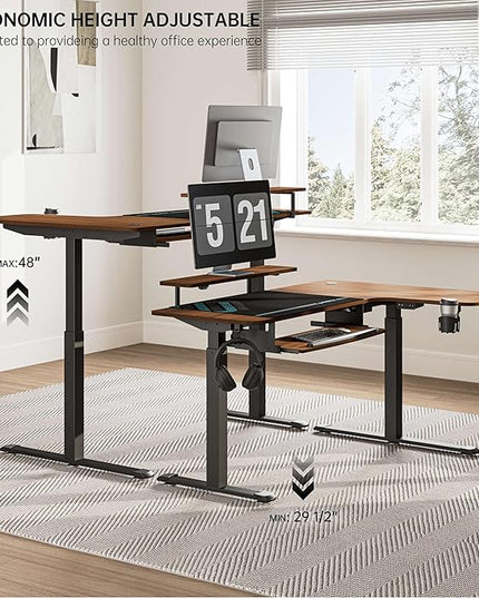 EUREKA ERGONOMIC Standing Desk Electric Adjustable Height (61"x43") Computer Desk with Keyboard Tray Sit Stand Desk L Shaped Desk for Work/Home Office,Dual Motor,Memory Presets,2 USB/RGB,Walnut/Right