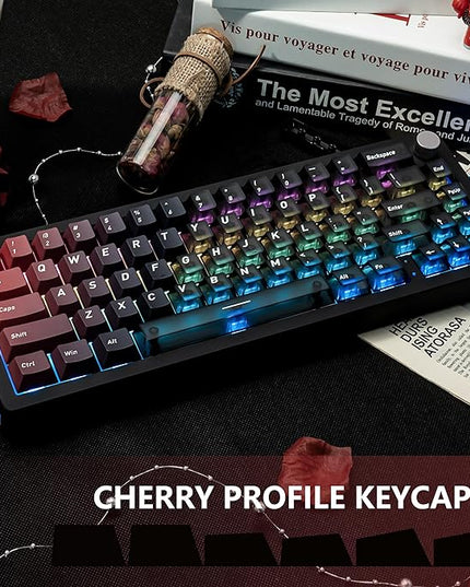 160 Keys Custom Keycap, Gradient Black and Red Crystal Transparent PBT+PC Keycaps Cherry Profile Clear Keycaps Set Fit for 61/64/87/98/104/108 Cherry Mx Switches Mechanical Keyboard