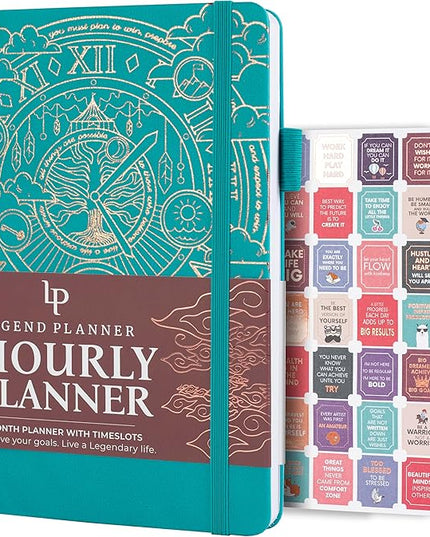 Legend Planner Hourly Schedule Edition – Deluxe Weekly & Daily Organizer with Time Slots. Time Management Appointment Book Journal for Work & Personal Life, Undated, A5 Hardcover – Viridian Green