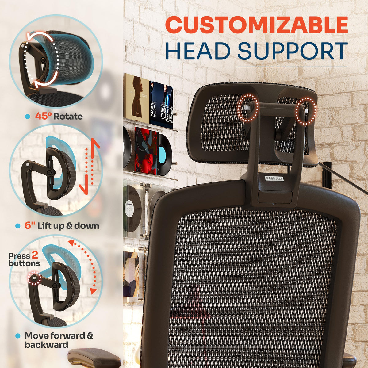 GABRYLLY Ergonomic Office Chair, High Back Home Desk Chair with 2D Flip-Up Arms, 3D Headrest, 90-120° Tilt and Wide Cushion, Big and Tall Mesh Chairs for Man Woman, Computer Task Chair Dark Wood Grain
