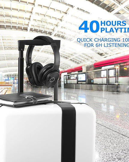ZIHNIC Active Noise Cancelling Headphones, 40H Playtime Wireless Bluetooth Headset with Deep Bass Hi-Fi Stereo Sound,Comfortable Earpads for Travel/Home/Office (Black)