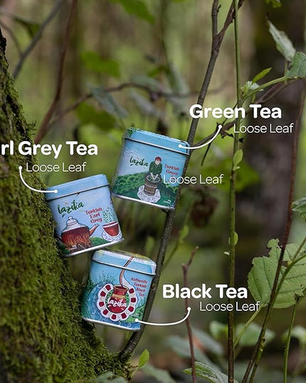 Lazika Loose Leaf Tea Set, Black Tea, Green Tea, Earl Grey, Tea Gift Set for Tea Lovers, 3.35 Oz (Pack of 3)