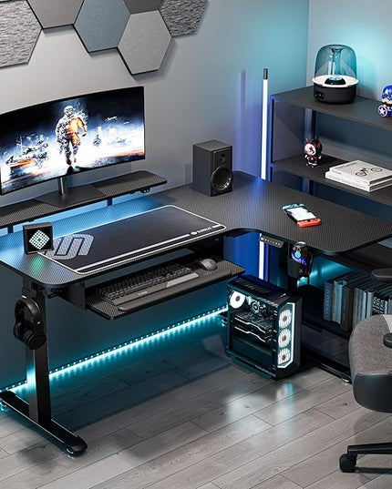 EUREKA ERGONOMIC Standing Desk (61"x43")- L Shaped Desk with Keyboard Tray Adjustable Height Sit Stand Computer Desk Corner Gaming Ergo Desk w Memory Presets, Monitor Stand, LED/USB/Dual Motor, Right