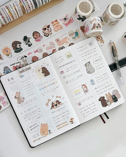 WT Tail Waggers Washi Tape Sticker Set, 4 Rolls, Original Designs, Cute Pet-Themed Decorative Tape for Scrapbooking, Journaling, Planners & DIY Crafts