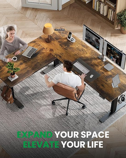 SIAGO L-Shaped Standing Desk - 75 x 63 Inch Adjustable Corner Standing Desk with Charging Station - L Shape Sit Stand Table with Memory Controller, Splice Board for Home Office