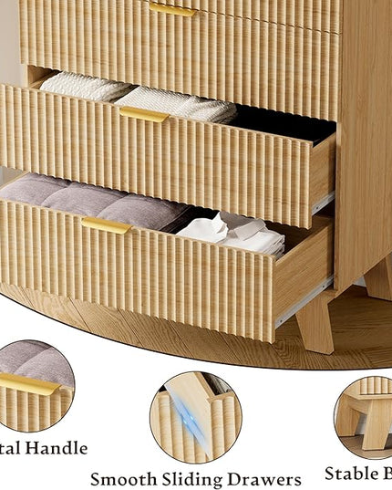 BORNOON 39" Tall Dresser for Bedroom, 4-Drawer Fluted Chest of Drawers, Modern Wood Highboy with Deep Storage, Metal Slides & Handles, Anti-Tip Kit, Vertical Clothes Organizer for Apartment, Nursery