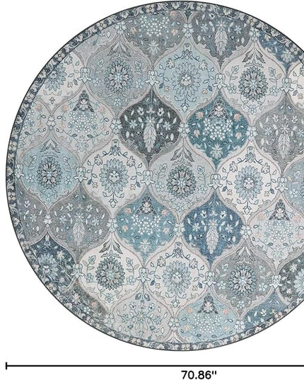 Lahome Moroccan Trellis Washable Round Area Rug, Soft Round Rugs 6ft Ultra-Thin Non-Slip, Vintage Large Circle Carpet for Bedroom Living Room Kitchen Nursery, Blue