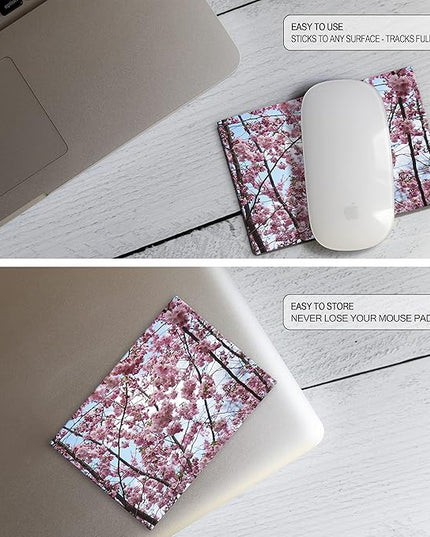 Adhesive Mouse Pad - Peel and Sticks to Any Surface - Travel Mouse Pad, Sticky for Any Surface - Excellent Tracking - Cherry Blossoms
