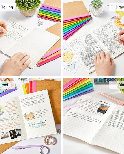 feela 96 Pack Composition Notebooks Bulk, Kraft Cover Lined Blank College Ruled Composition Travel Journals with Rainbow Spines For Women Students Business, 60 Pages, 8.3”x 5.5”, A5, 8 Colors