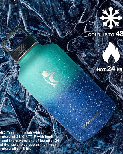 64 oz Water Bottle Insulated with Straw&3 Lids, Coolflask Half Gallon Water Jug Galaxy Large Metal Stainless Steel Vacuum Flask for Gym, Sports, Keep Cold 48H Hot 24H, Glacier Blue